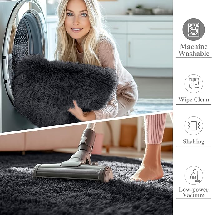 OLANLY 6x9 Machine Washable Large Area Rugs for Living Room, Bedroom, Soft Fluffy Shaggy Bedside Rug, Indoor Floor Carpet for Kids Girls and Boys, Dorms, Nursery, Home Decor Aesthetic, Black