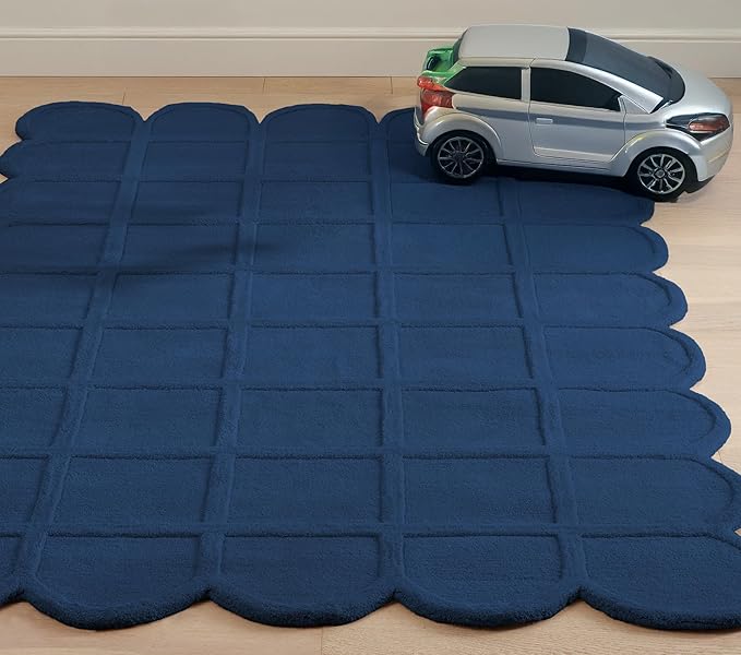Selena Scallop Area Rug – 4’ x 6' – Handmade Wool Area Rugs – Navy Blue – Rugs for Living Room, Bedroom – Anti-Skid – Carpets with Non-Slip Natural Backing with 100% Cotton
