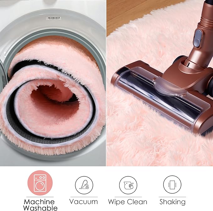 ONASAR Light Pink Round Area Rugs 5ft for Bedroom Living Room, Washable Fluffy Circle Rug for Kids Girls Boys Teen, Soft Plush Shaggy Carpet for Nursery Dorm Classroom Playroom Home Decor Aesthetic