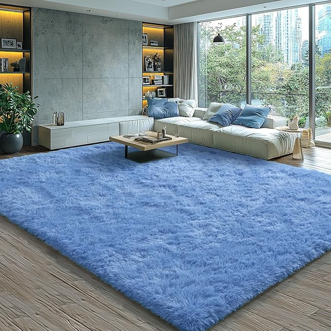 EVOIONOS 6x9 Washable Large Area Rug Living Room, Fluffy Shag Rug Bedroom, Ultra Soft Plush Non Slip Carpet Indoor Floor Bedside Nursery Kids Girls Room Dorm, Home Decor Aesthetic, Cobalt Blue‌