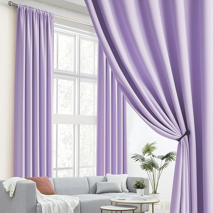 DUALIFE Lavender Curtains Room Darkening，Rod Pocket and Back Tab Thermal Insulated Drapes 52x102 Inch，2 Panels