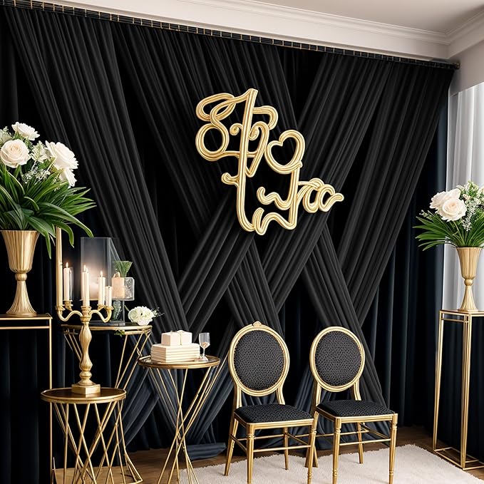 20x12 ft Black Backdrop Curtain, 4 Panels 5x12 ft Long Wrinkle Free Silky Polyester Fabric Wedding Backdrop Drapes Black Photo Back Drop Curtains for Parties Photography Background Cloth