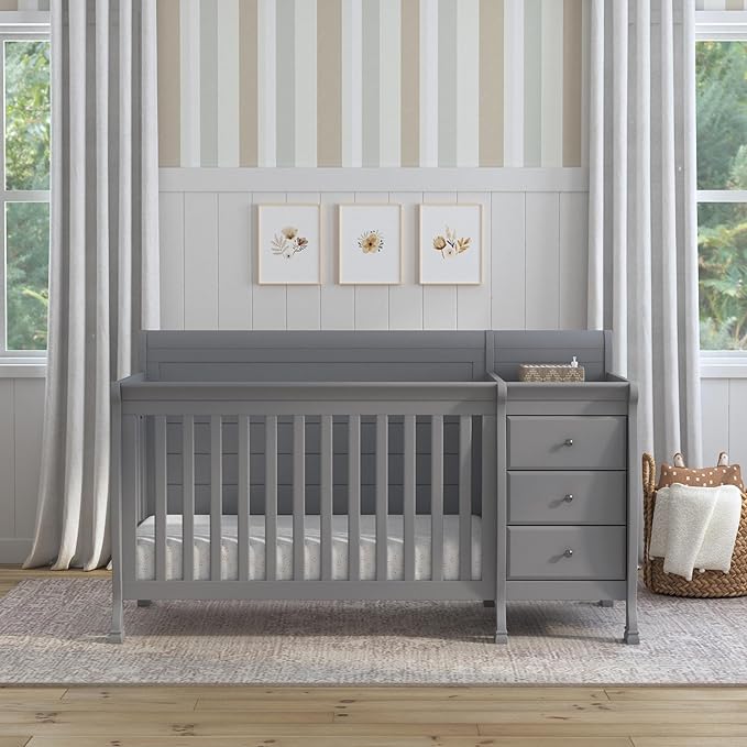 DaVinci Kalani 4-in-1 Convertible Baby Crib & Changing Table Combo - GREENGUARD Gold Certified - Toddler Bed, Daybed, Full-Size Bed Conversion - 4 Adjustable Mattress Heights - Gray