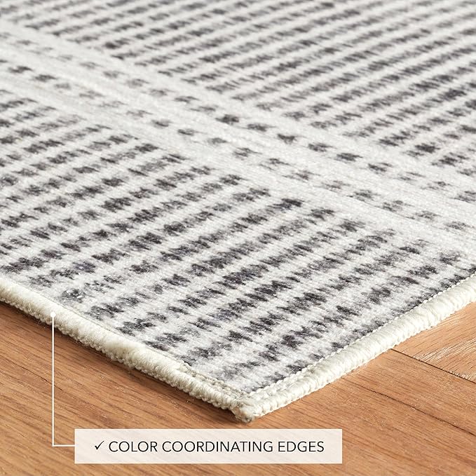 Dash and Albert Malta Grey Machine Washable Area Rug - 5' x 8' Grey Stripe Washable Accent Rug - Durable, High Traffic Areas Kitchen, Mudroom, Hallways