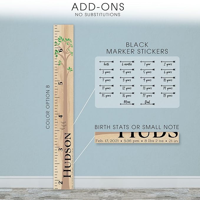 Wooden Kids Growth Height Chart Ruler for Boys and Girls Painted (The Hudson) by Back40Life