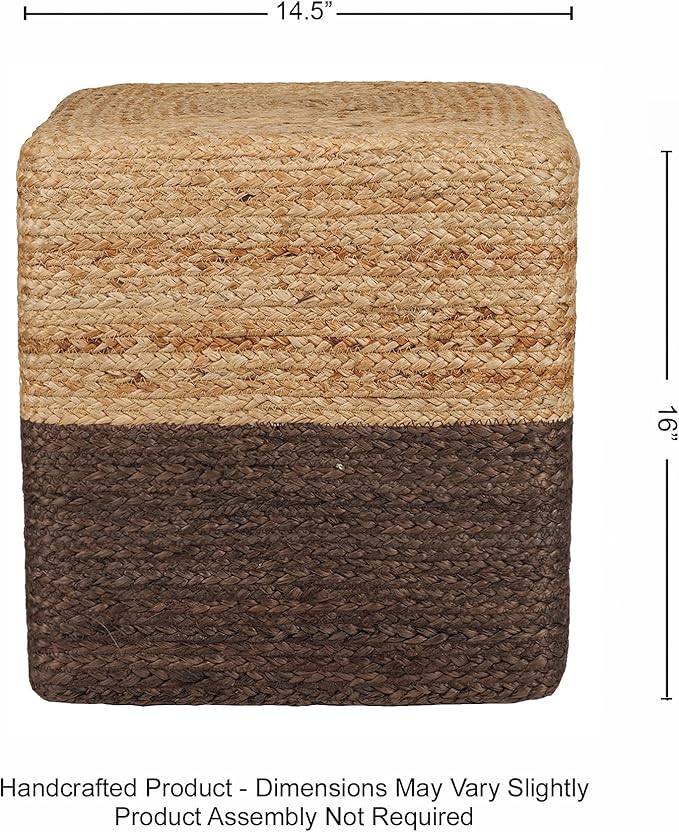 REDEARTH · Cube Pouf Foot Stool Ottoman - Jute Braided Pouffe Poof Accent Sitting Footrest for The Living Room, Bedroom, Nursery, Patio, Lounge & Other Rooms (14.5”X14.5”X16”; Natural Acorn)