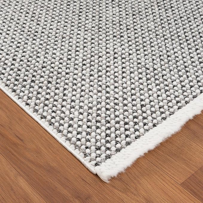 LUXE WEAVERS Solid Machine Woven White Dark Gray 6x9 Area Rug, Indoor Stain-Resistant Carpet