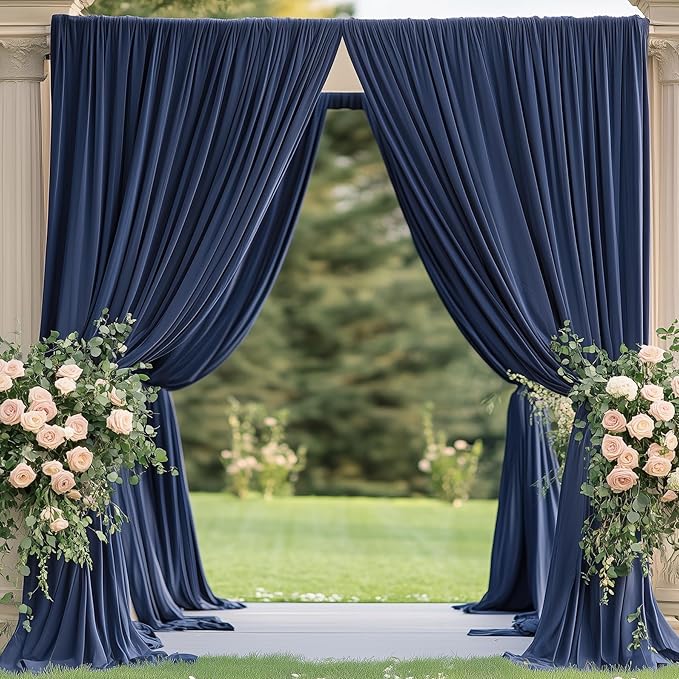 10×14ft Wrinkle Free Navy Blue Backdrop Curtain for Wedding Parties,2 Panels 5×14ft Height Soft Silky Polyester Photo Backdrop Drapes Curtains for Birthday Photography Stage Events Background Cloth