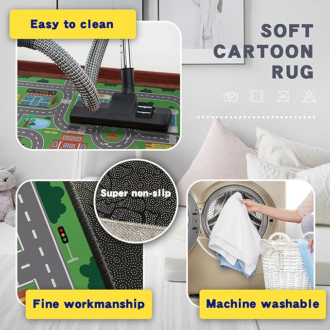 Play Rug for Playroom 3x4 Car Mat Town City Road Map for Bedroom Fun Car Play Area Carpet Non-Slip Washable