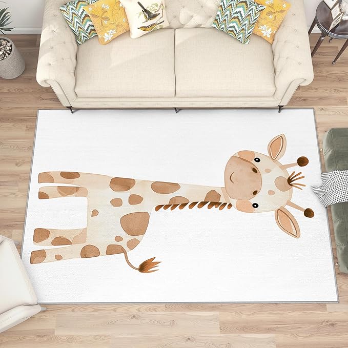 Giraffe Rugs for Baby Nursery - 4x6 Rug - Giraffe Rug - Cute Cartoon Safari Area Rug - Kids Baby Nursery Rugs - Zoo Animal Carpet - Home Decor