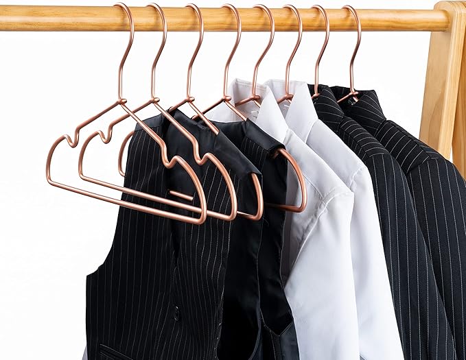 New Born Clothes Hangers Non Slip 12.5“ Rose Gold Copper Wire Children Coat Suit Metal Hanger, 30 Pack Baby Closet Dividers for Nursery Pants Display Organizer for Infant Clothing