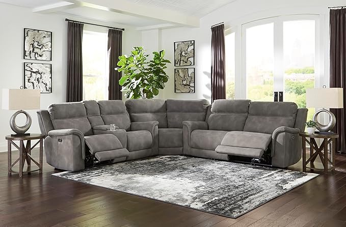 Signature Design by Ashley Next-Gen DuraPella Power Reclining Loveseat with Console & Adjustable Headrest, USB, Faux Leather, 76" W x 42" D x 42" H, Slate