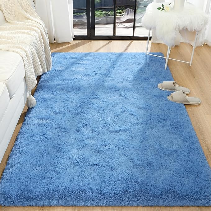 BENRON Light Blue Fluffy Rugs for Living Room Bedroom 4x6, Soft Plush Fuzzy Shaggy Rugs for Kids Girls Boys Room Decor, Washable Indoor Floor Carpets