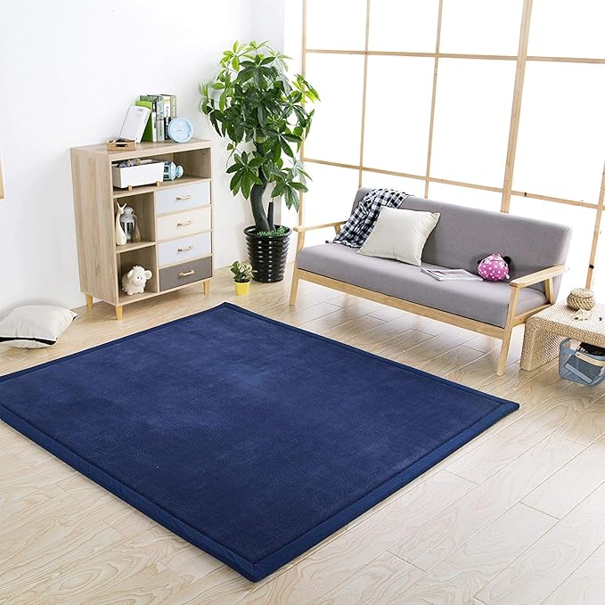 Loartee Nursery Rug Coral Velvet Crawling Rugs Area Rugs Play Mat(6'8"x 6'8", Dark Blue) for Toddler Children Play Mat Yoga Mat Exercise Pads Carpet
