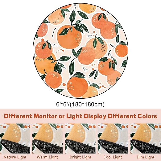 Orange Round Rug Tangerine Circle Rugs for Bedroom Dorm Living Room Area Rug Floor Mat Pad Doormat Carpet, 6'X6'(180x180cm)