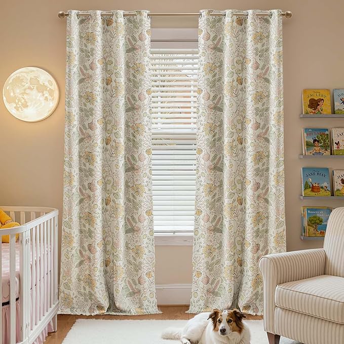 jinchan Nursery Curtains 95% Blackout Yellow Floral Curtains for Girls Room, 96 Inch Length Farmhouse Drapes for Bedroom Living Room Darkening Window Treatment Fall Decor Grommet Top Set of 2 Panels