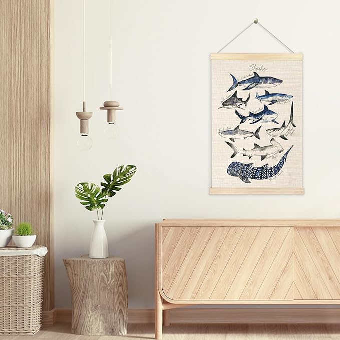 Ecezatik Sharks Poster Hanger Frame, Shark Wall Art, Beach Room Decor, Coastal Home Decor, Shark Hanging Wall Decor for Classroom Nursery Boys Room, Shark Gifts for Shark Lovers, 16x24