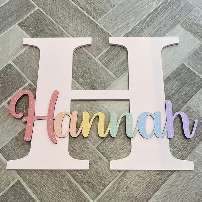 Custom Boho Wood Personalized Initial & Name Sign, 3D Wooden Layered Handmade Letter Wall Decor for Nursery or Child's Bedroom, Boho Flower Name Sign, Girl or Boy's Birthday Gift