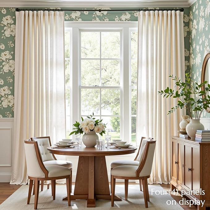 jinchan Beige Linen Blend Curtains 90 Inches Length 2 Panels for Bedroom Living Room, Light Filtering 50 Inches Wide Natural Farmhouse Drapes with Rod Pocket Back Tab (50W x 90L, Ecru)