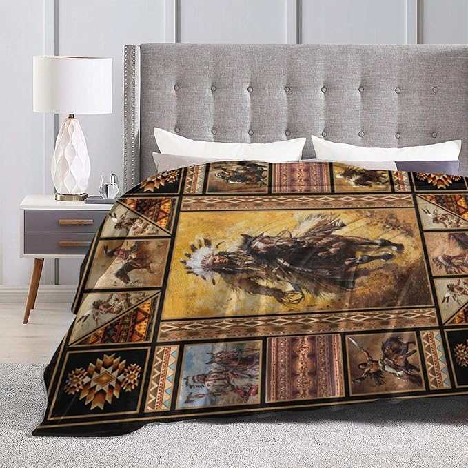 Rustic Indians Blanket Native American Throw Blanket Retro Chief Flannel Stuff Merch Cozy Decor Fleece Plush Fuzzy Warm Soft Lightweight Bedding Indians Gifts for Women Men Girls Couch 50"X40"