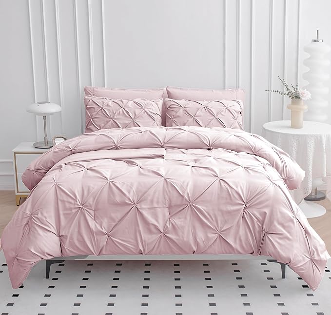 LANE LINEN 7-Piece Bed Set - Full Size, Pintuck Comforter & Sheet Set - Sepia Rose