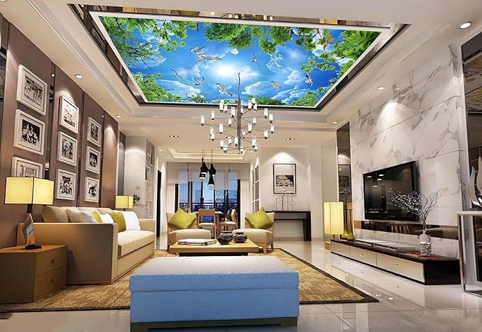 Sky Seagull Green Tree Ceiling 3D Wall Mural Wallpaper 137" x 100"