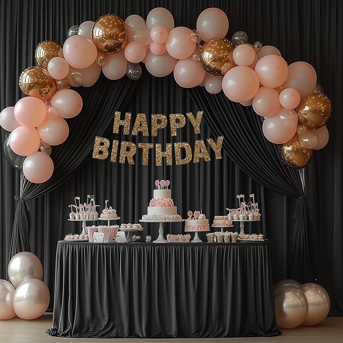 Black Backdrop Curtains for Wedding Parties, 10x7FT Wrinkle Free Photo Backdrop Curtains for Wedding Birthday Party Baby Shower, Fabric Drape with Rod Pockets 5ft x 7ft, 2 Panels