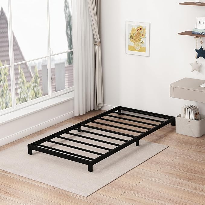 5 Inch Low Twin Bed Frames Heavy Duty Metal Platform, No Box Spring Needed, Easy Assembly Mattress Foundation, No Noise, Black