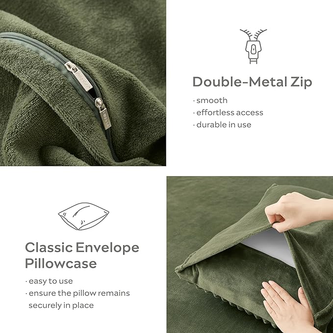 JELLYMONI Plush Duvet Cover Set - Queen Size Green Striped Fluffy Comforter Cover 3pcs Bedding Set Luxury Ultra Soft Faux Fur Duvet Cover with Zipper and 2 Pillowcases (NO Comforter)