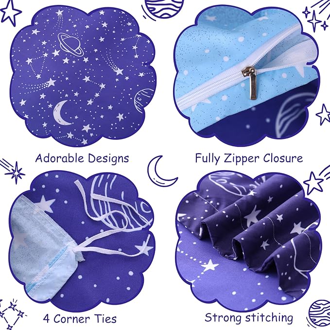 JSD Blue Stars Kids Duvet Cover Set Full Size, 3 Piece Boys Space Theme Microfiber Comforter Cover with Pillow Shams Zipper Closure, Comforter Not Included