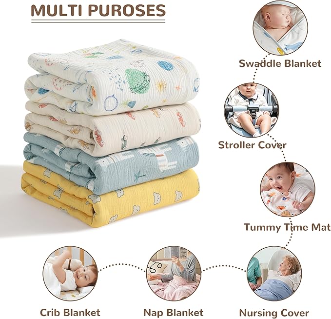 NTBAY 4 Layer Muslin Cotton Toddler Blanket, 42x60 Soft and Breathable Receiving for Newborns and Infants, Perfect for Crib, Stroller, Travel, Lightweight Nursery Blanket, Cartoon Giraffe