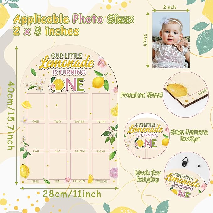 R HORSE My First Year Photo Display Wood Board - Baby’s First Year Picture Frame, 12 Months Milestone Board, 3D Lemon Neutral Baby Keepsake Gift One Year Old Birthday Nursery Decor for Girl Boy