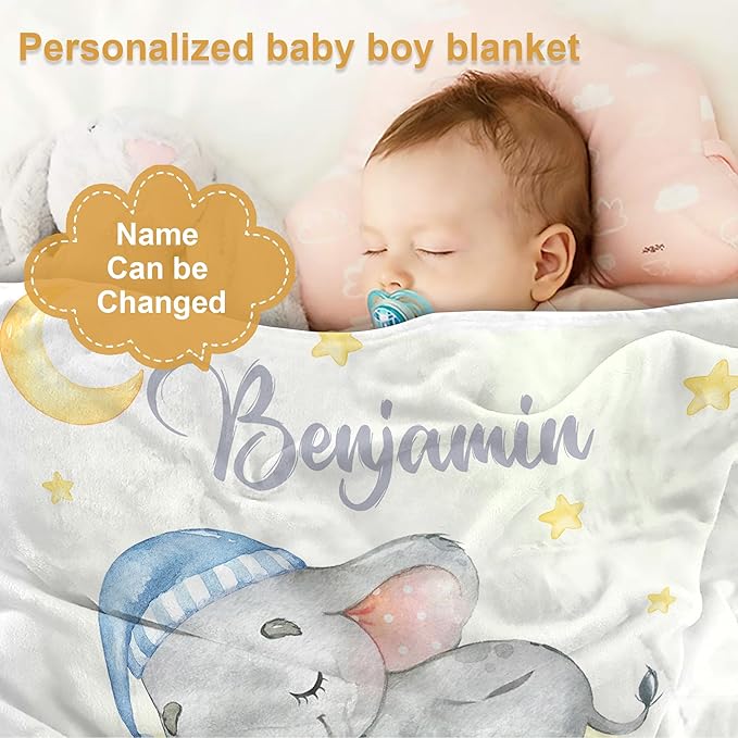 J&SBGFT Custom Baby Blanket with Name for Boys - Personalized Name Blanket, Toddlers Kids Nursery Stroller Crib Decor Throw 30"x40", Color 3