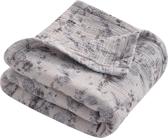 NTBAY 4 Layer Muslin Cotton Toddler Blanket, 30x40 Soft and Breathable Receiving for Newborns and Infants, Perfect for Crib, Stroller, Travel, Lightweight Nursery Blanket, Vintage Bloom