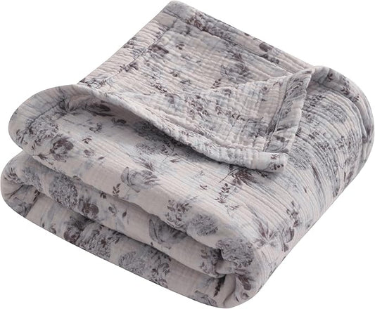NTBAY 4 Layer Muslin Cotton Toddler Blanket, 30x40 Soft and Breathable Receiving for Newborns and Infants, Perfect for Crib, Stroller, Travel, Lightweight Nursery Blanket, Vintage Bloom