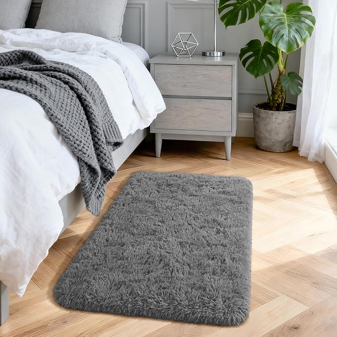 Merelax Soft Modern Indoor Shaggy Area Rug for Bedroom Livingroom Dorm Kids Room Home Decorative, Non-Slip Plush Fluffy Furry Fur Rugs Comfy Nursery Accent Floor Carpet 2x3 Feet, Charcoal
