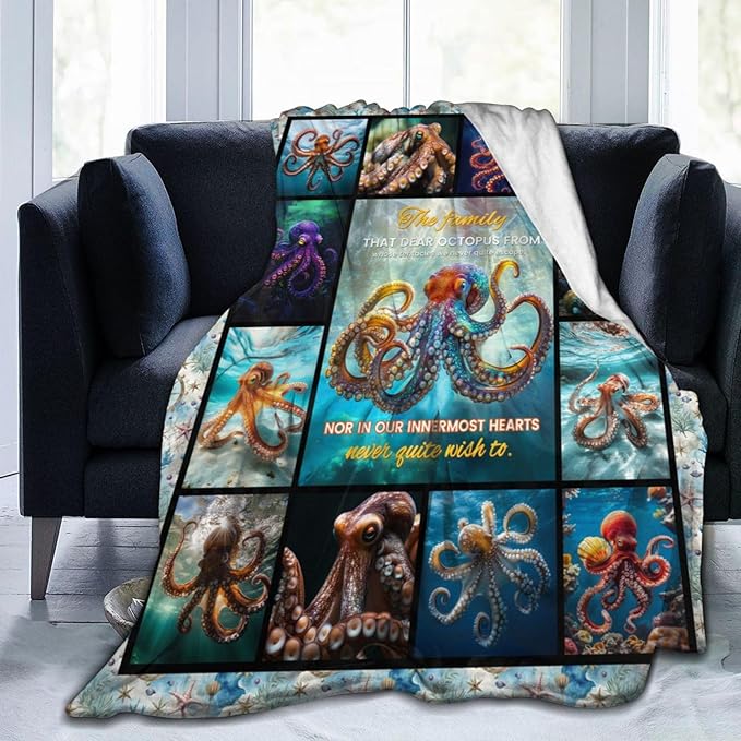 Octopus Blanket Octopus Decor Throw Blanket Super Soft Flannel Lightweight Fluffy Plush Fuzzy Fleece Ocean Blanket Gifts for Woman Girl Kids Boys for Bed Sofa Bedding 60"X80"
