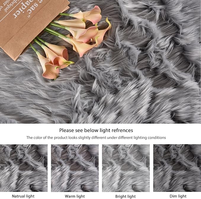 Gray Furry 5x7 Area Rugs for Bedrooms Faux Sheepskin Fur Rug Washable Carpet for Living Room Shag Nursery Rug