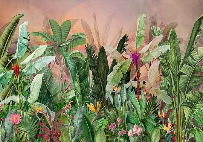 Tropical Green Banana Leaves Wallpaper Mural Botanical Plant Large Wall Mural for Livingroom Bedroom (Not-Self-Adhesive)