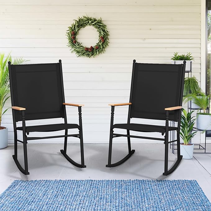 Shintenchi 2 Pcs Outdoor Rocking Chairs Set,Upgraded High Back Patio Rocking Chairs Set,Breathable Textilene Fabric Rocking Chair for Porch,Patio,Garden,Balcony