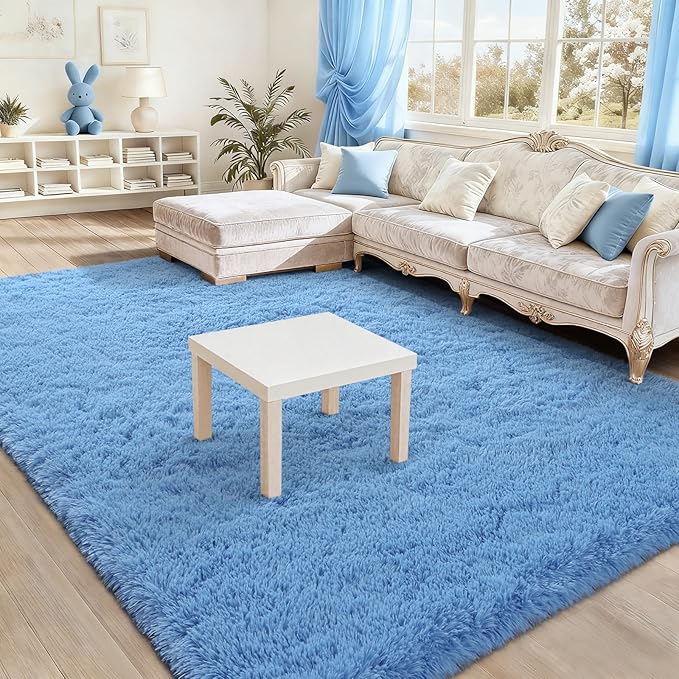 BENRON Light Blue Fluffy Rugs for Living Room Bedroom 4x6, Soft Plush Fuzzy Shaggy Rugs for Kids Girls Boys Room Decor, Washable Indoor Floor Carpets
