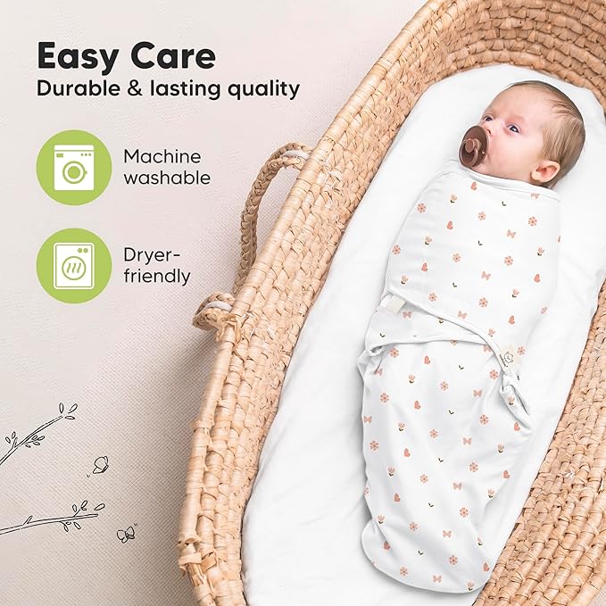 3-Pack Organic Baby Swaddle Sleep Sacks - Swaddles for Newborns, Infant 0-3 Months, Baby Girls, Boys, Soft & Snug Newborn Sleep Sack, Nursery Swaddling Blankets (Butterflies, XS)