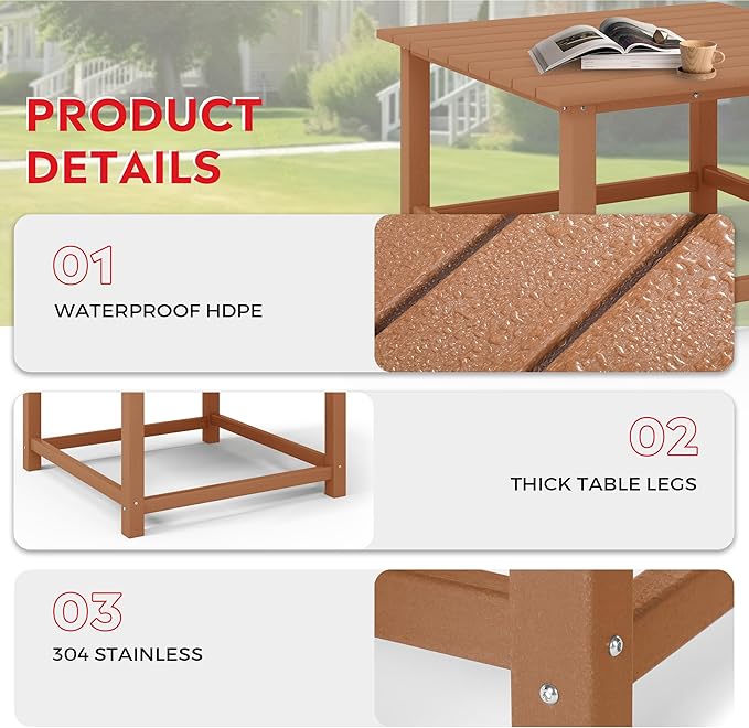 Costaelm Paradise Kids 5-Piece HDPE Outdoor Square Patio Dining Table and Chairs Set, Teak