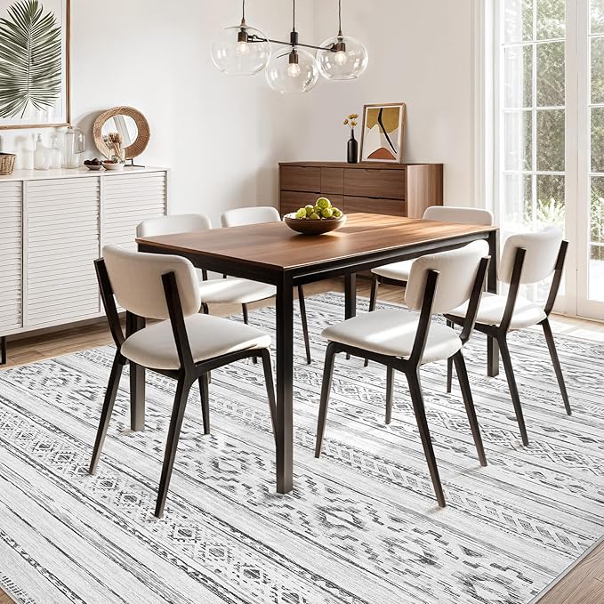 Area Rugs for Living Room Washable Living Room Rug Soft Neutral Indoor Floor Carpet Non-Slip Stain Resistant Modern Boho Rugs for Bedroom Dining Room Kids Room Nursery Office Home Cream Grey