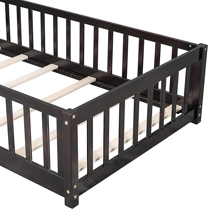 Bellemave Twin Size Kids Montessori Floor Bed,Twin Floor Bed Frame with Slats,Solid Wood Twin Bed Frame for Girls Boys,White