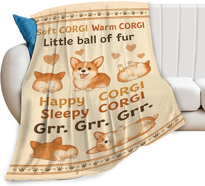 Cute Corgi Throw Blanket Funny Pet Dog Nursery Soft Cozy Fleece Fuzzy Plush Warm Stuff Puppy Animal Bedding Blanket Gifts for Corgi Lovers Boys Girls Kids Adult Men Women 40"X50"
