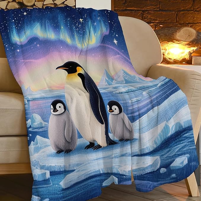 Penguin Blanket Penguins Animal Throw Blanket Plush Cozy Fleece Ultra Soft Warm Fuzzy Stuff Bedding Nursery Toddler Baby Blankets Gifts for Boys Girls Kids Adult Men Women 60"X80"