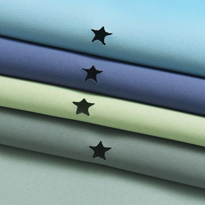 Kinryb Nursery/Kids/Girls Room Star Cut Out Blackout Rainbow Curtain with Sheer Overlay 2 Panels, Each 52 inch Wide,108 inch Length with White Gauze,Ombre Stripe Rainbow Curtains (2 Pcs,52x108 Inch)
