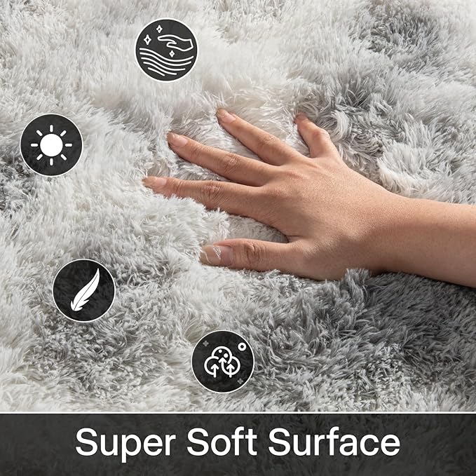 Merelax Fluffy Small Soft Area Rugs for Livingroom, 2x4 Tie-Dyed White Grey Mini Shaggy Throw Rug, Abstract Fuzzy Door Entryway Indoor Inside Front Entrance Dog Mat Accent Home Decor Aesthetic