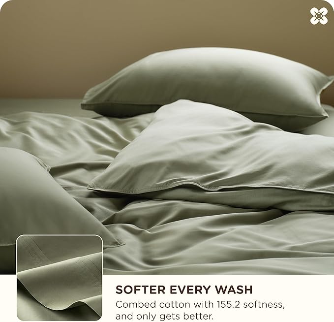 Bedsure Cotton Duvet Cover King Size, Cotton & Rayon Derived from Bamboo Blend Duvet Cover Set for Hot Sleepers,Ultra-Soft, Breathable & Lightweight Home Bedding for All Seasons (Sage Green,104"x90")